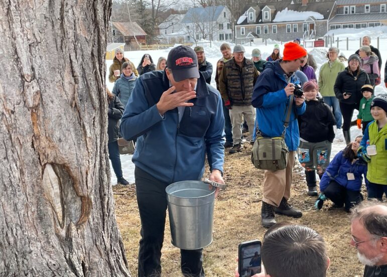 Tapping maple in Tamworth with Sununu and Madison Elementary School
